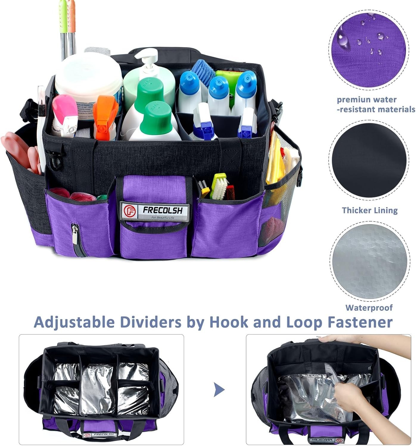Sturdy Purple Cleaning Organizer with Waterproof Pockets for Housekeeping Needs