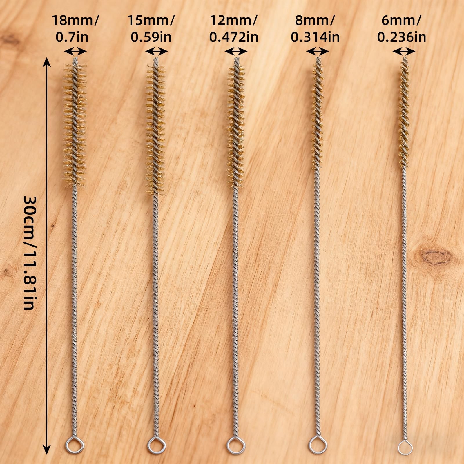 5Pcs Brass Wire Tube Brush Kit 11.81Inch Long Pipe Cleaners 6mm/8mm/12mm/15mm…
