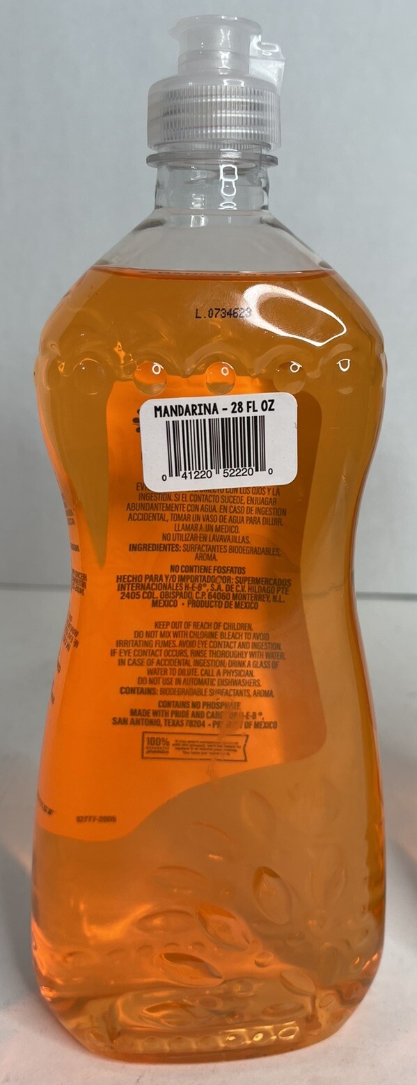 H-E-B Mi Tienda Mandarina Orange Dishwashing Liquid Soap 28 FL Oz (Lot of 2)