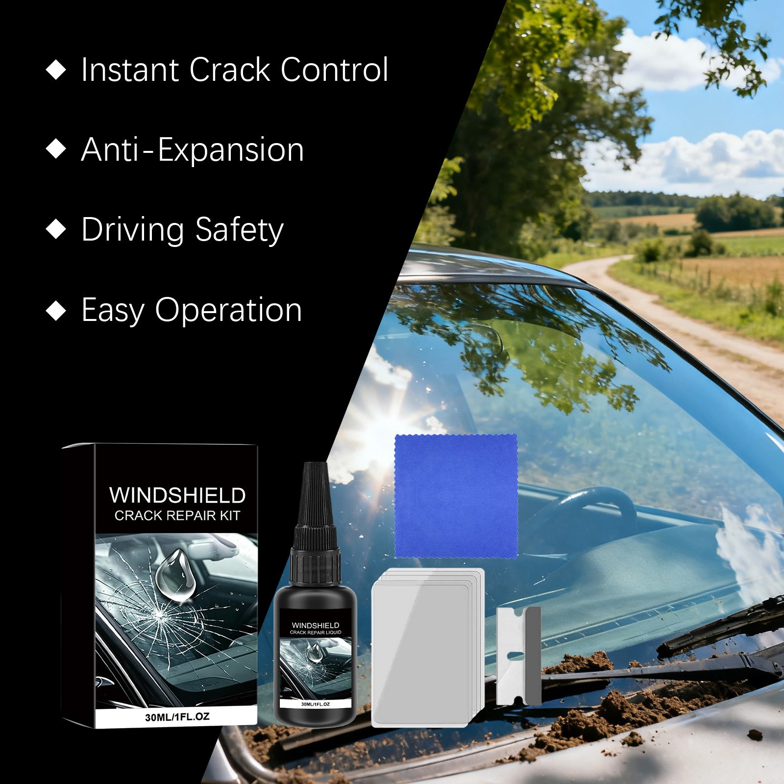 Automotive Glass Repair Kit Fluid Fix Car Windshield Resin Chip Crack Tool