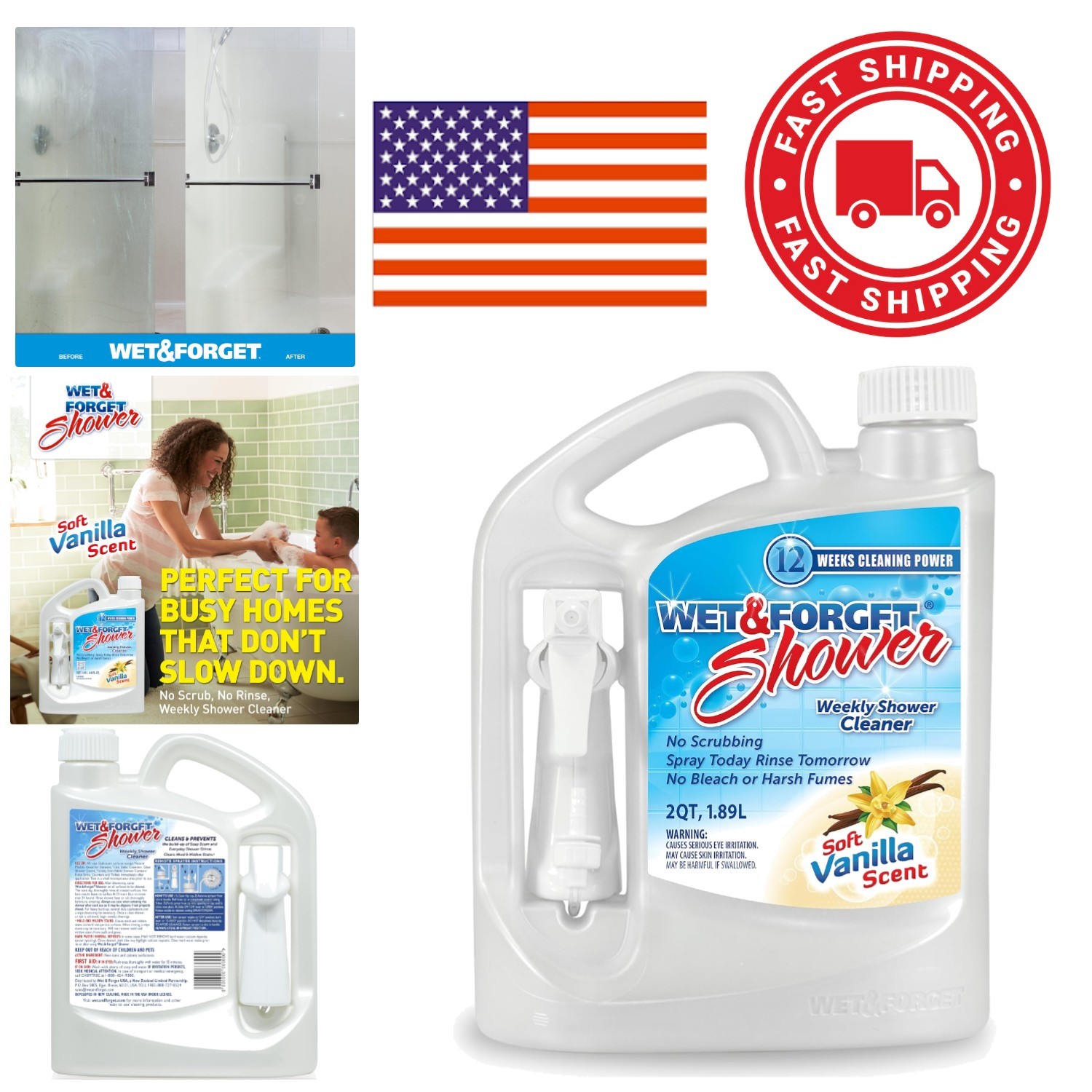 Bleach Free Shower Cleaner 64 Ounce Weekly Application for Sparkling Surfaces