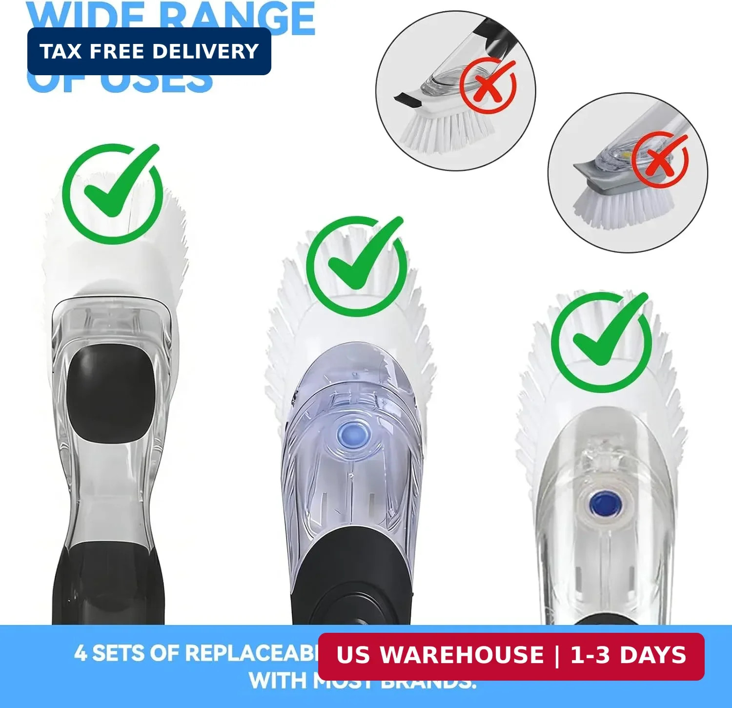 Dish Brush Refills 4 Pack, White Replacement BrushHeads Compatible with OXO Dish