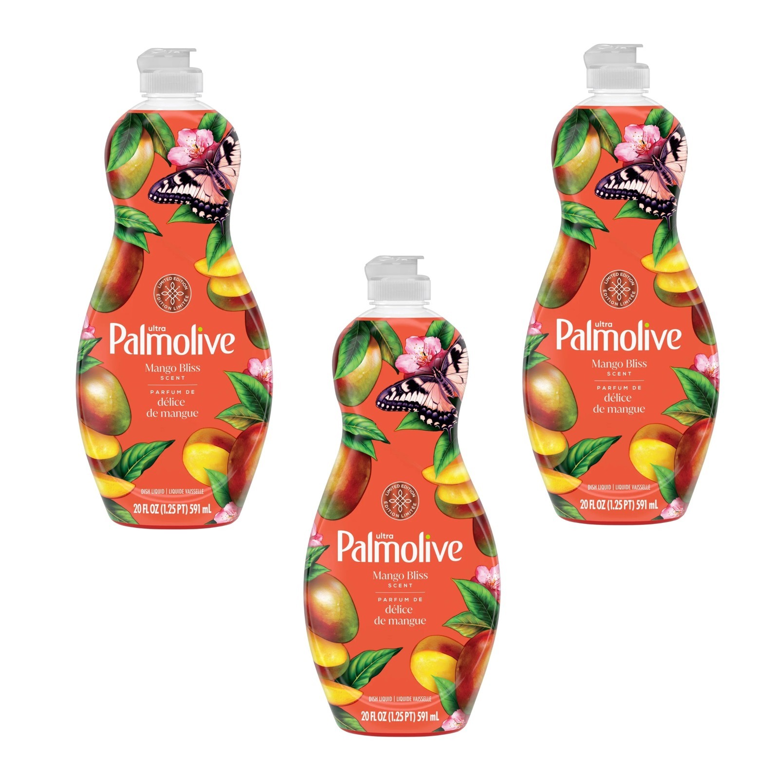 3 Pack Palmolive Ultra Strength Dish Soap Mango Bliss Scent 20 oz Each Lmtd Edit