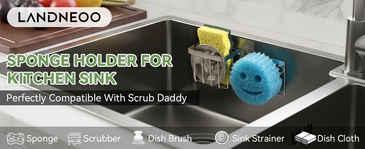 Space Saving] Sponge Holder for Kitchen Sink, Great for Scrub Daddy / Scrub