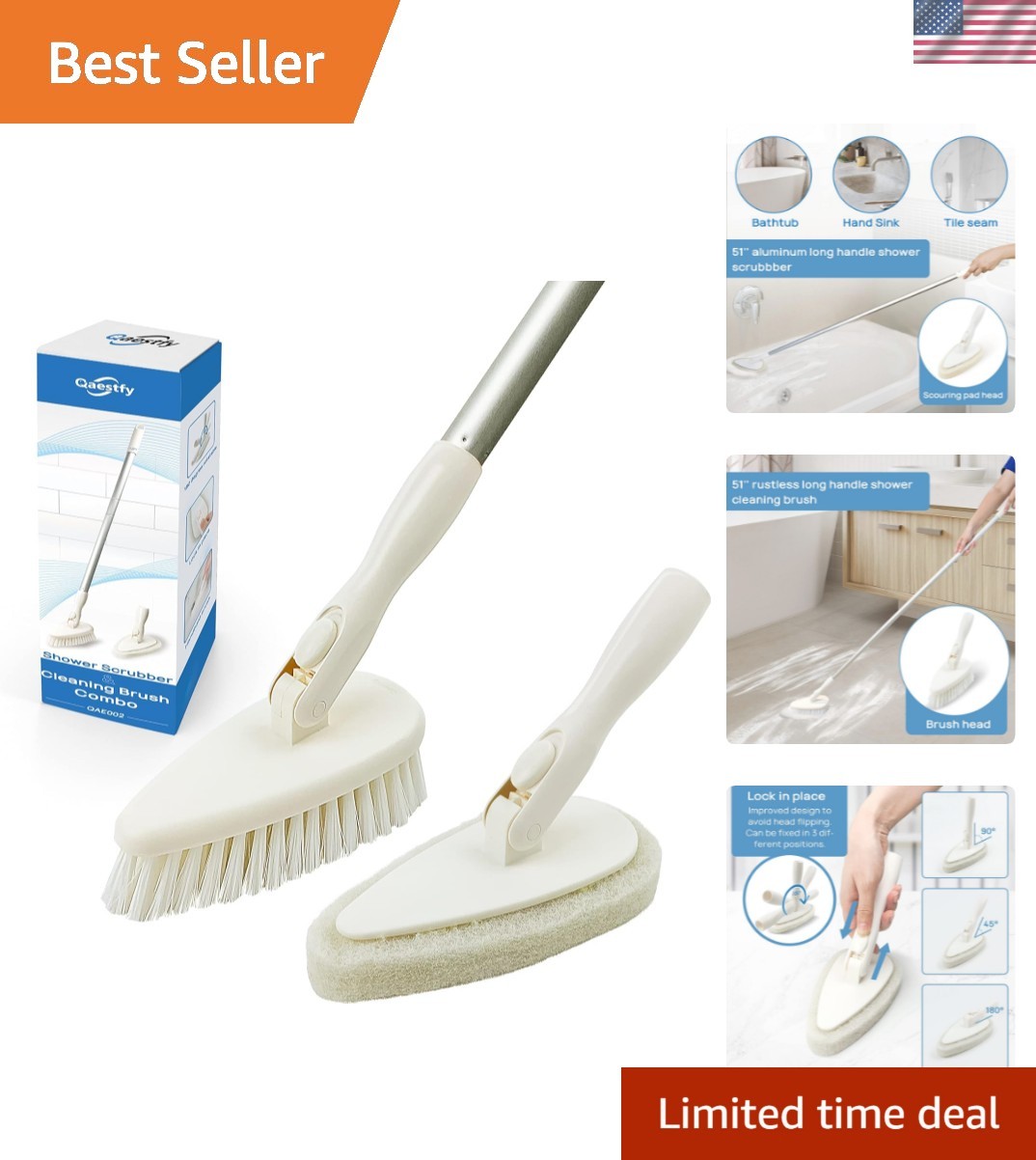 Shower Scrubber Cleaning Brush Combo Bath Tub Tile Cleaner Scrubber Brush wit…