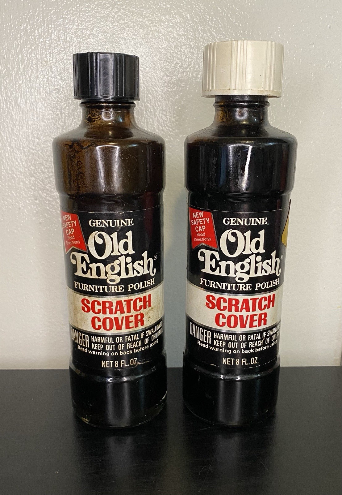 1968 2 Bottles Genuine Old English Furniture Polish Scratch Cover Vintage Open