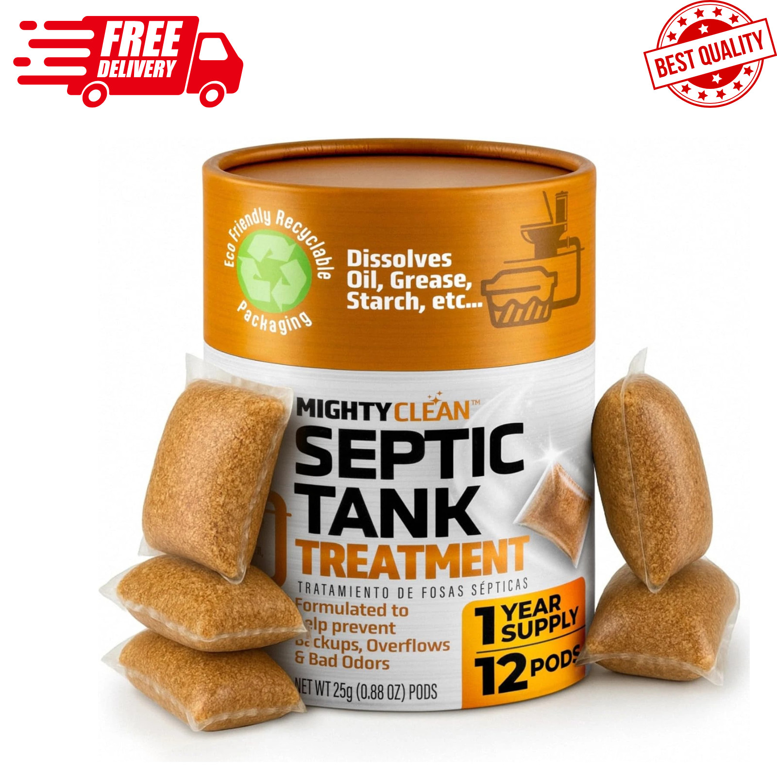 Septic Tank Treatment – 12 Pods 1 Year Supply – RV Toilet Treatment – Dissolvab