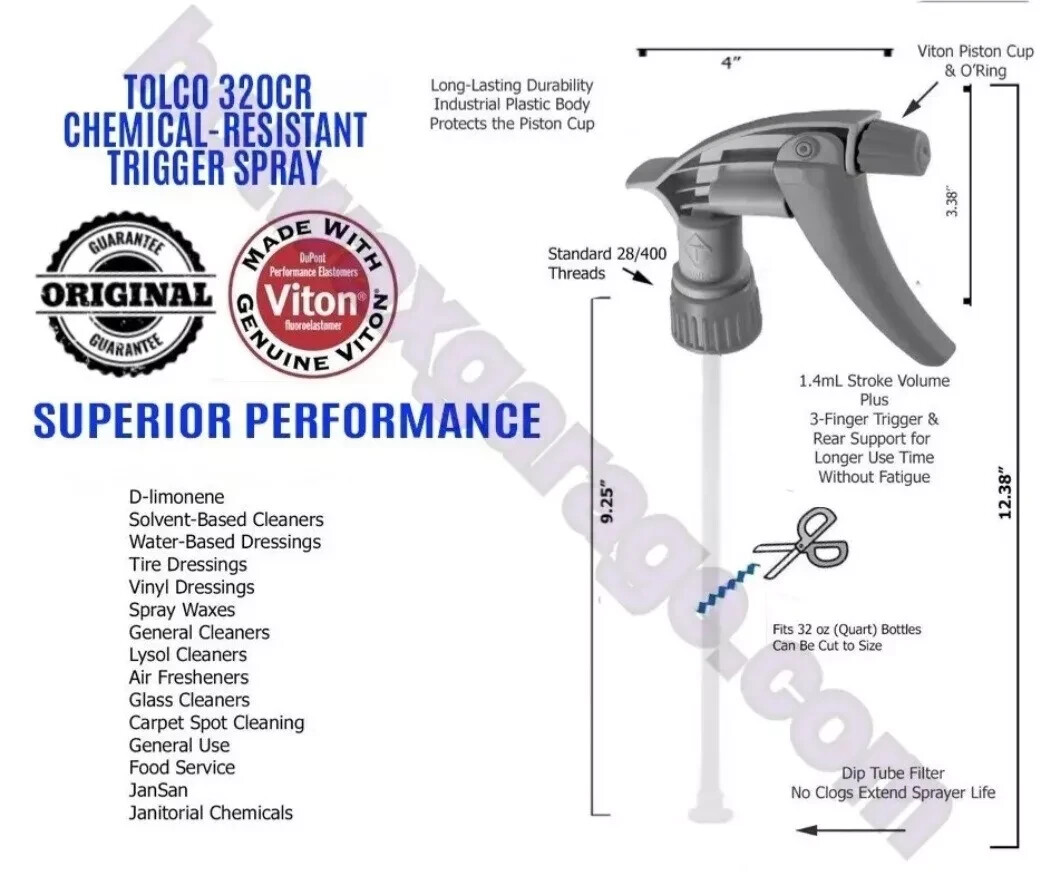 Tolco® 320-CR Industrial Heavy Duty Chemical Resistant Trigger Sprayer Car