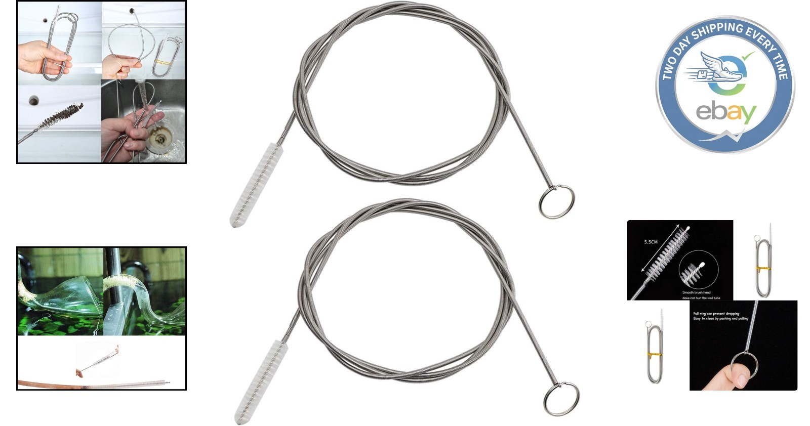 2-Pack 60 Inch Flexible Tube Cleaning Brush – Stainless Steel & Nylon Cleaning