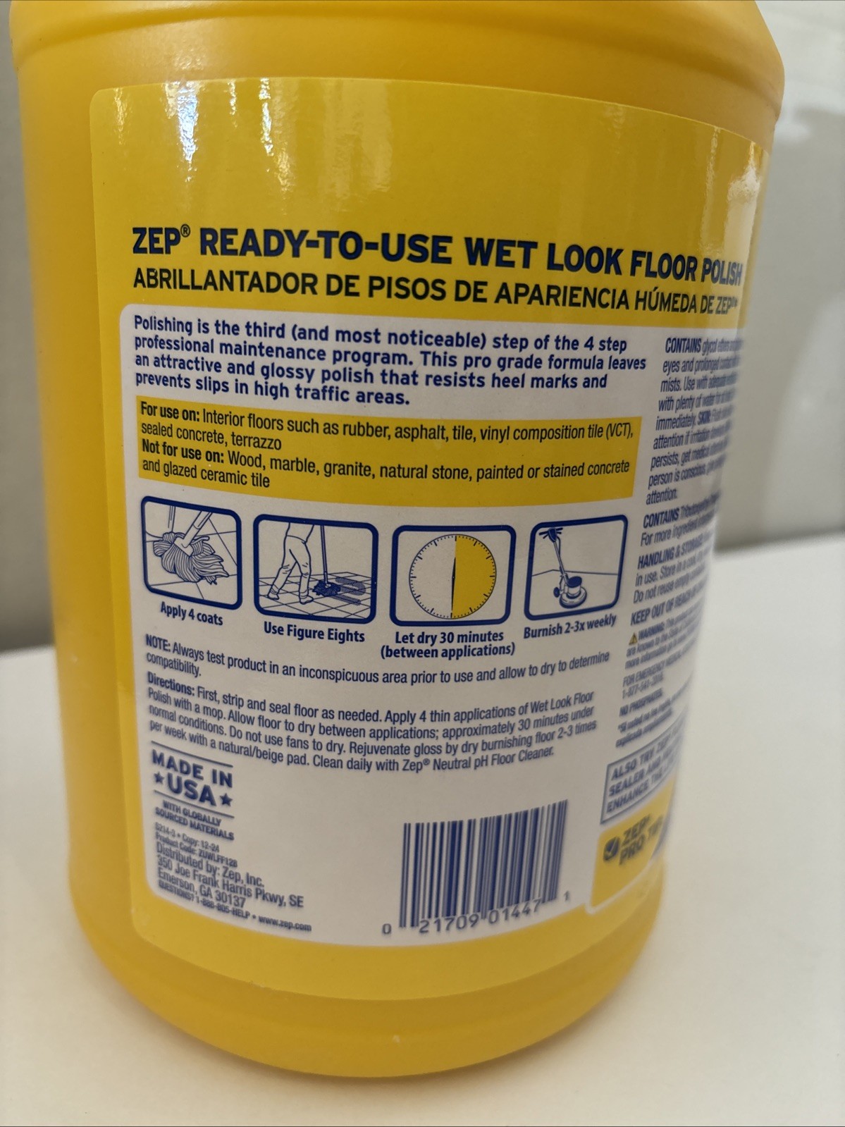 Zep Wet-Look Floor Polish 1 Gallon ZUWLFF128 Long Lasting Shine Durable, New.
