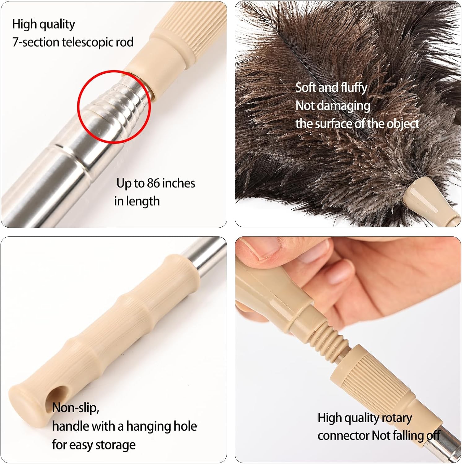 Extendable Cleaning Duster 94 Inch Long Telescoping Ostrich Feather Dusters W/