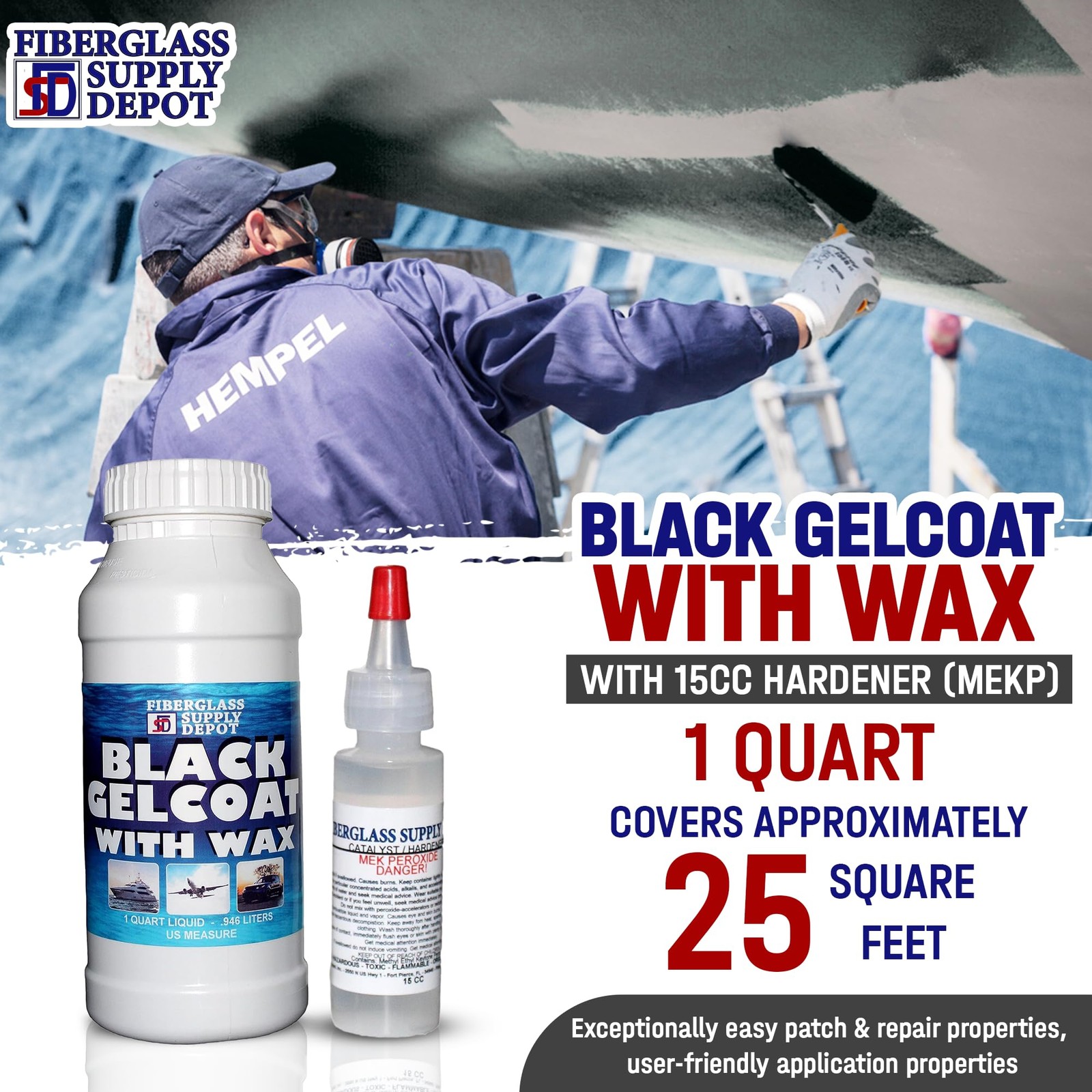 Black Gelcoat with Wax Quart with 15cc Hardener (MEKP)