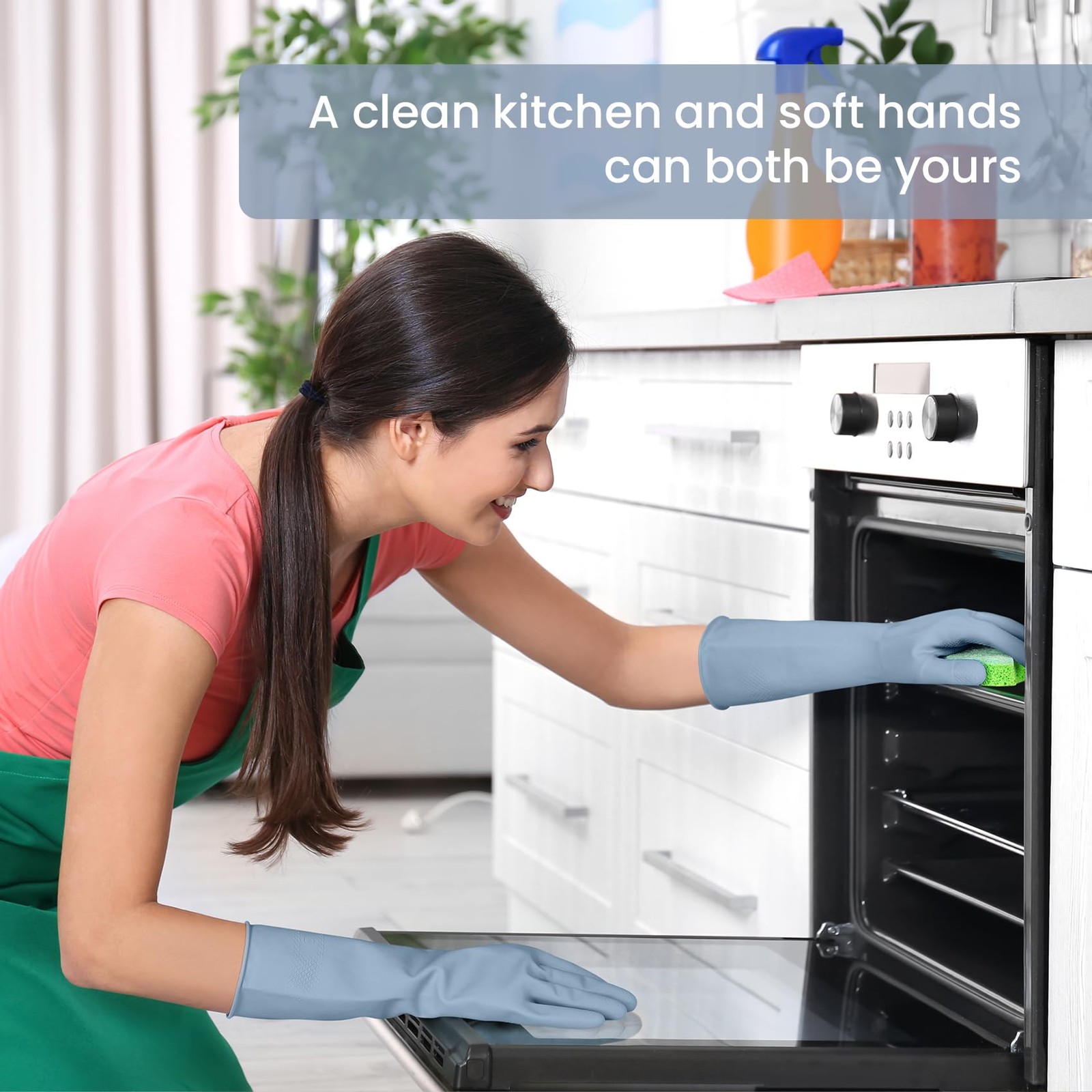 Rubber Cleaning Gloves for Dishwashing, 4 Pairs Reusable Large, A-boho