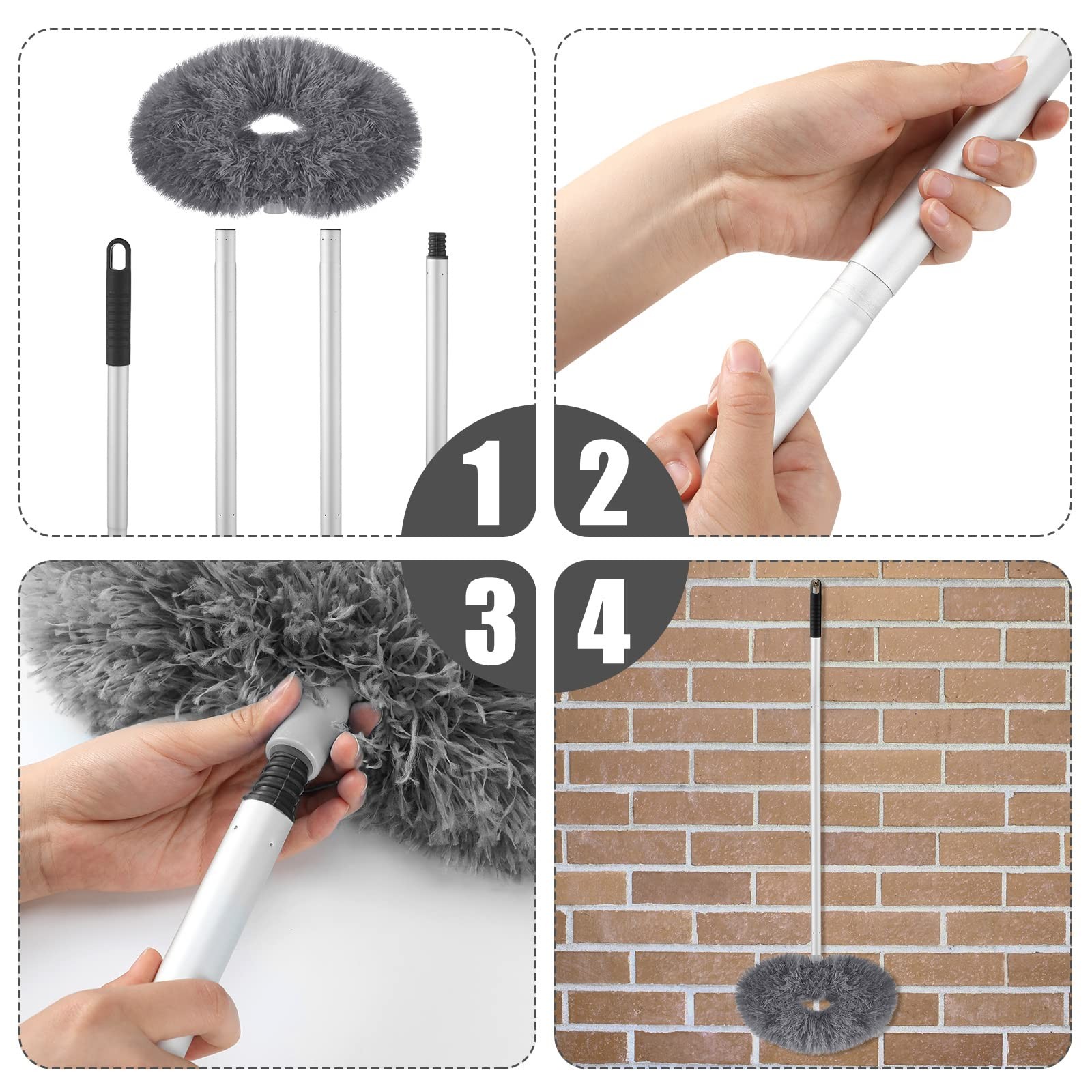 Hoolerry Ceiling Fan Cleaner Duster Microfiber Extendable Pole 13-49.7in Gray