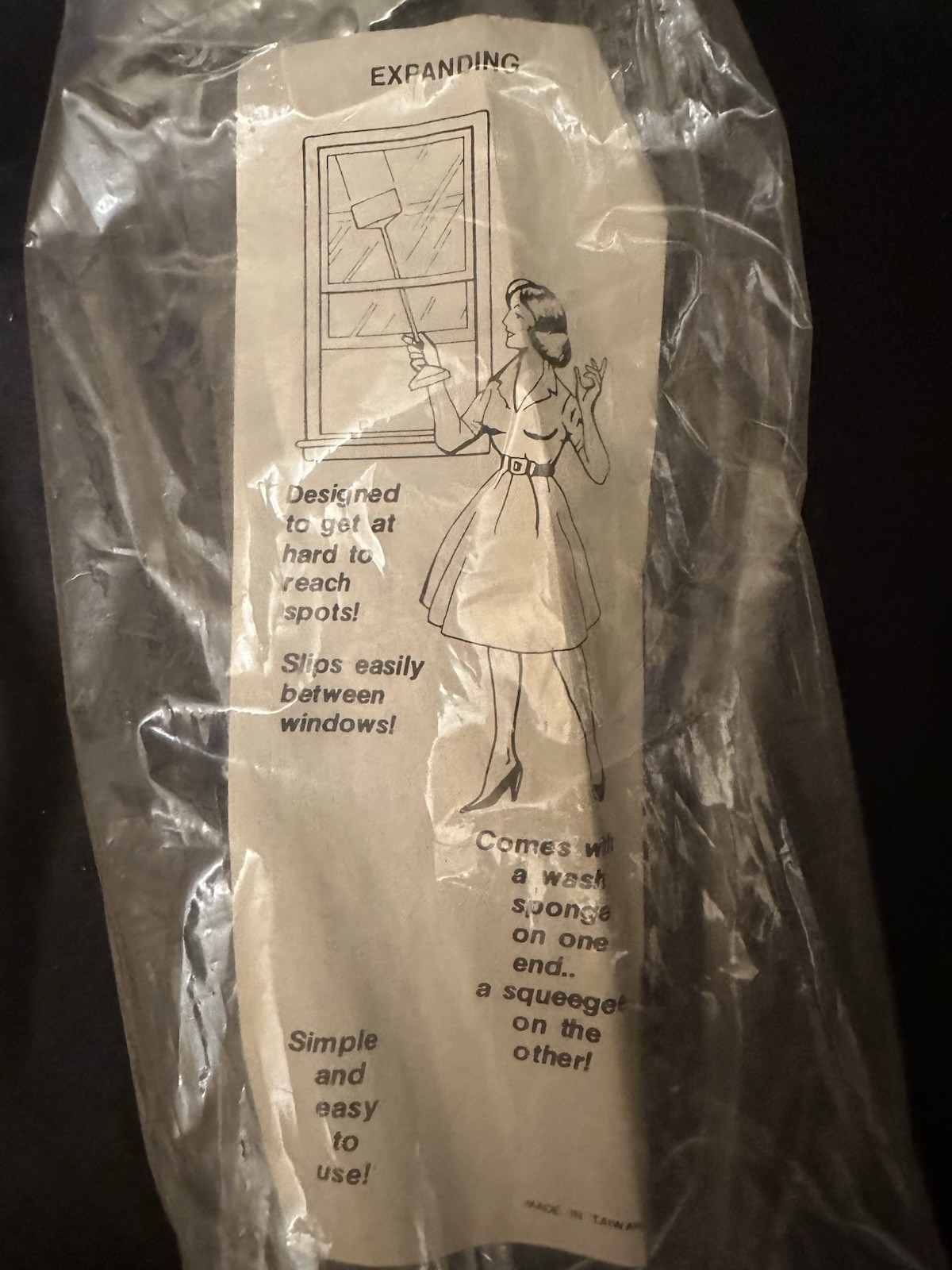 Vintage Expanding Window Washer Sponge Squeegee NOS Sealed Made Taiwan