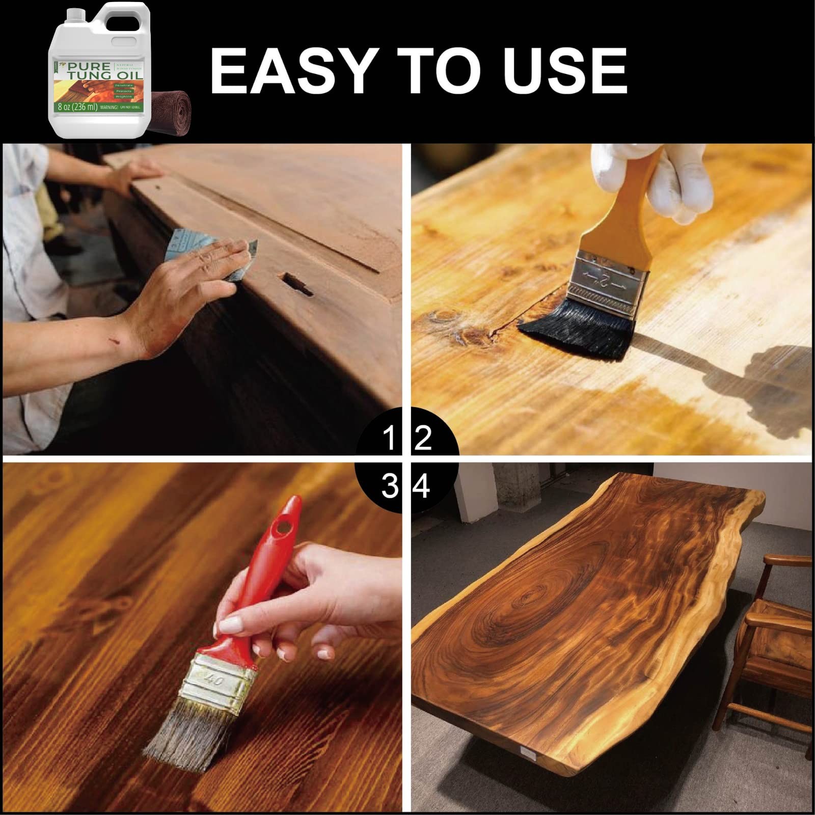 8 oz Pure Tung Oil for Wood Finishing, Wood Sealer for Indoor & Outdoor Favor…