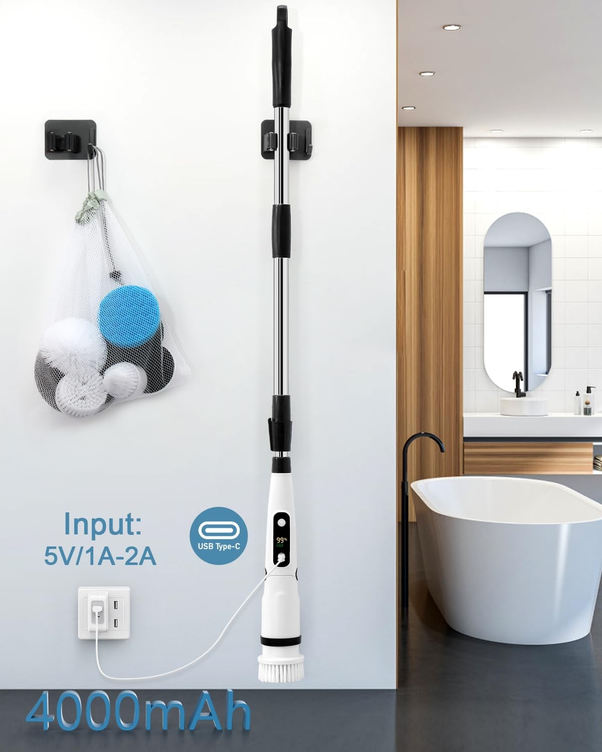 Electric Spin Scrubber, Bathroom Power Shower Scrubber Cleaning Brush for Tub…