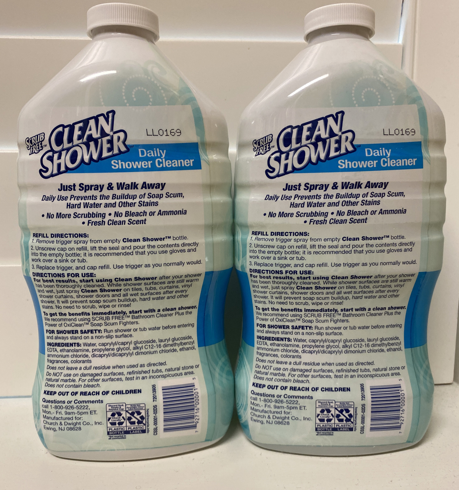 2 Clean Shower Daily Shower Cleaner Refill, 60oz ea Fresh Clean Scent +Tub Tile