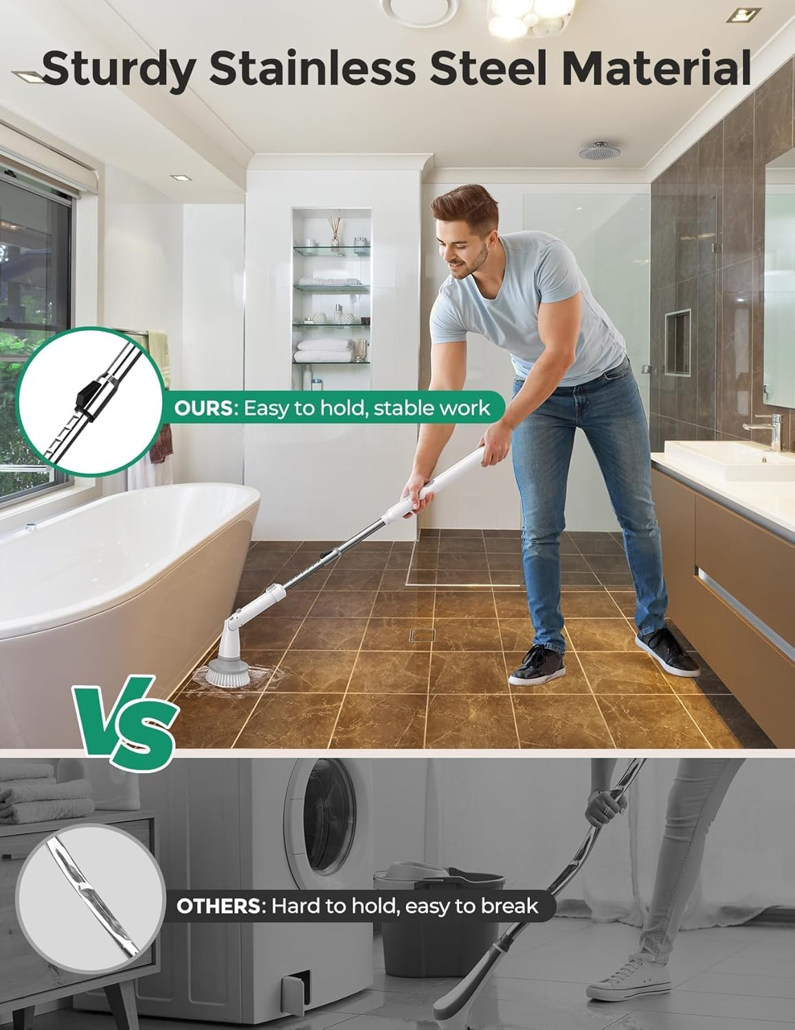 Electric Spin Scrubber Kh8, Upgrade Cordless Shower Scrubber 8 Replacement Head,