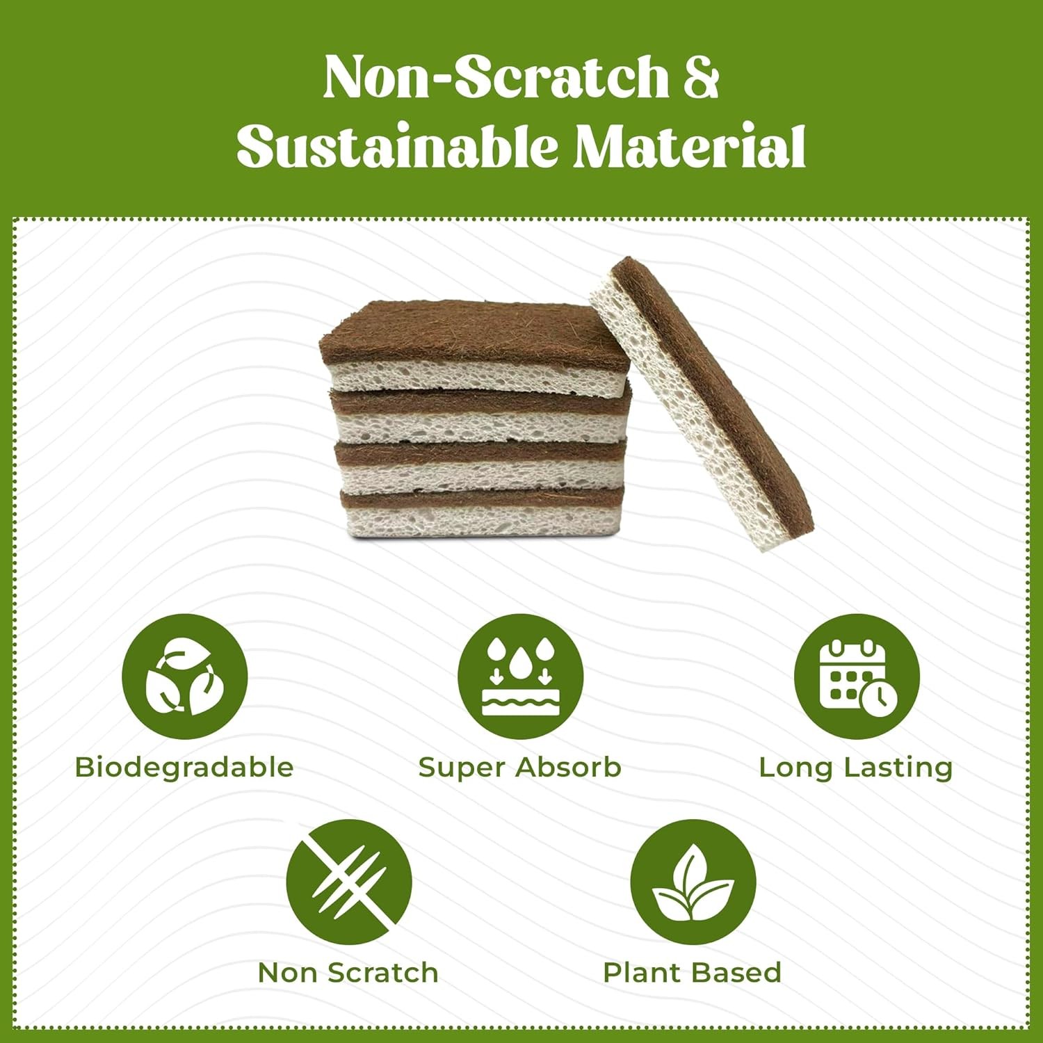 12 Pack Natural Kitchen Sponges – Biodegradable, Compostable, Sustainable Wood