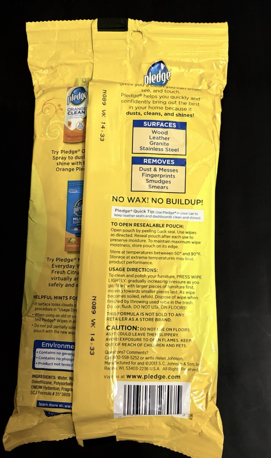NEW 2pc Pledge Lemon Clean Spray 13.8 oz AND 24 Wipes (2013) NOS 3X Better