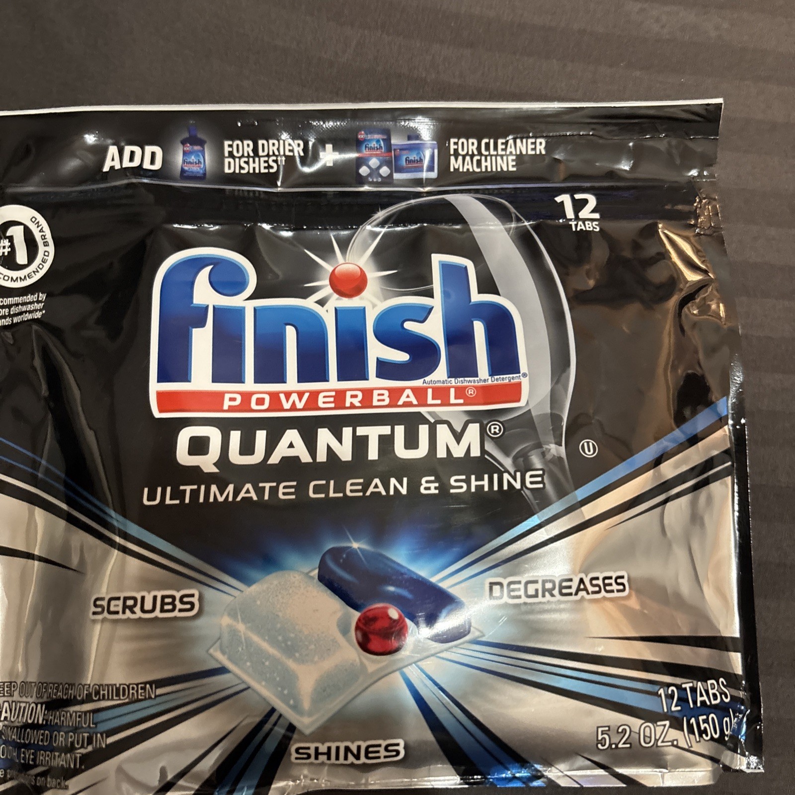 Finish Powerball 5.2 Oz Quantum Clean Shine 12 Ct Tabs Dishwasher Detergent