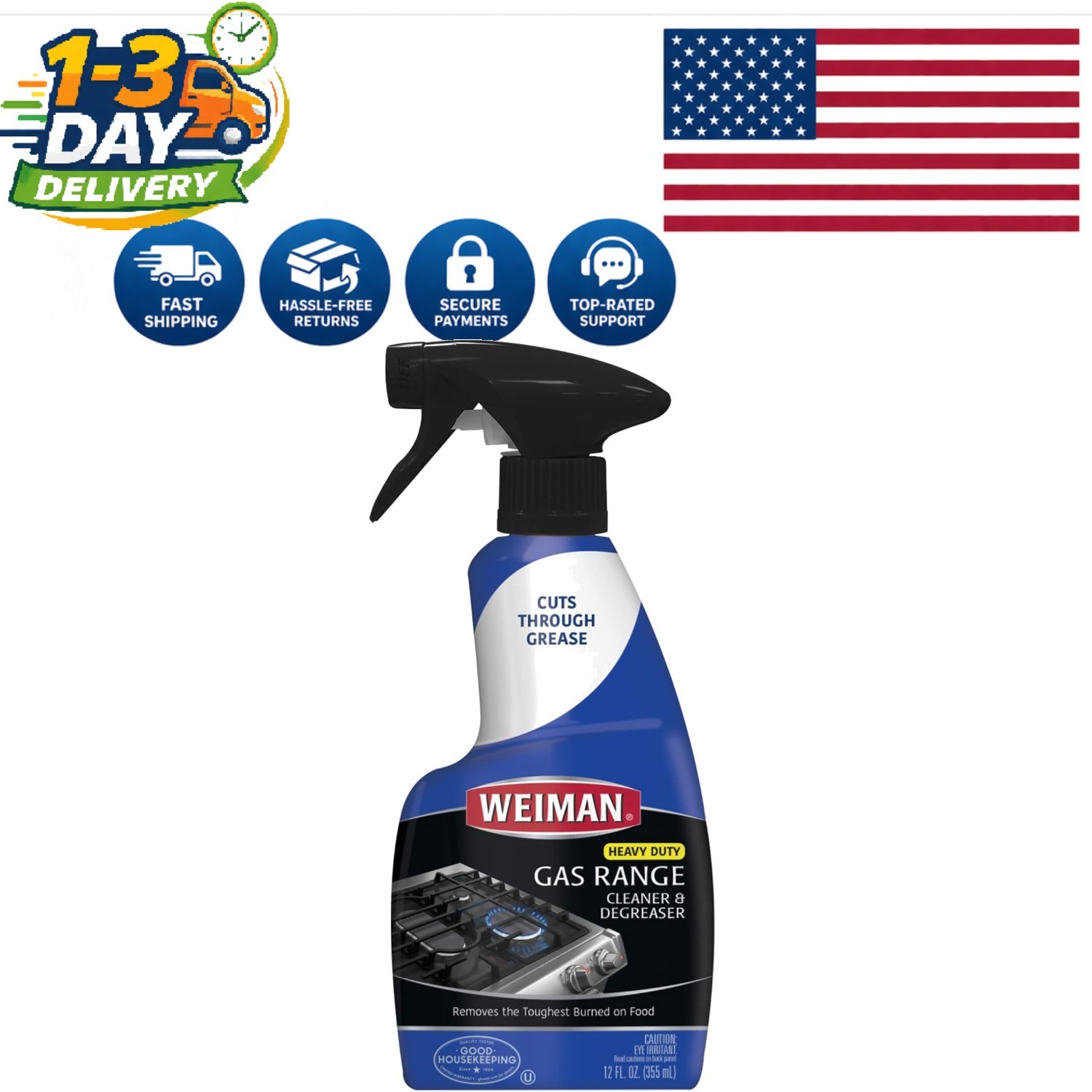 Natural Gas Range Cleaner & Degreaser – Lemon Scent, 12 oz for Stubborn Grease