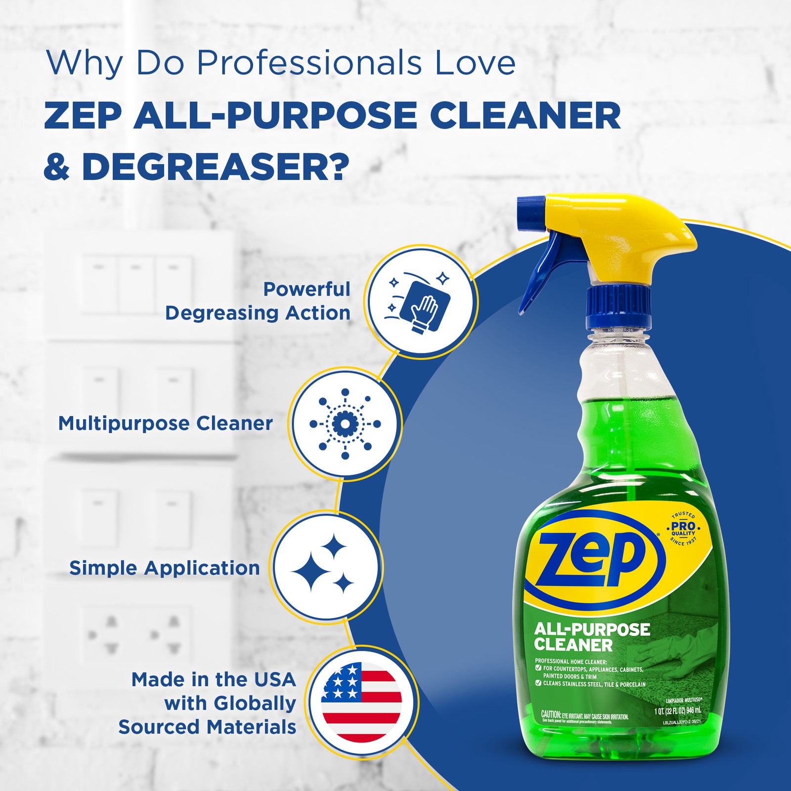 Zep All-Purpose Cleaner and Degreaser – 32 Ounce (Case of 12) – ZUALL32 –