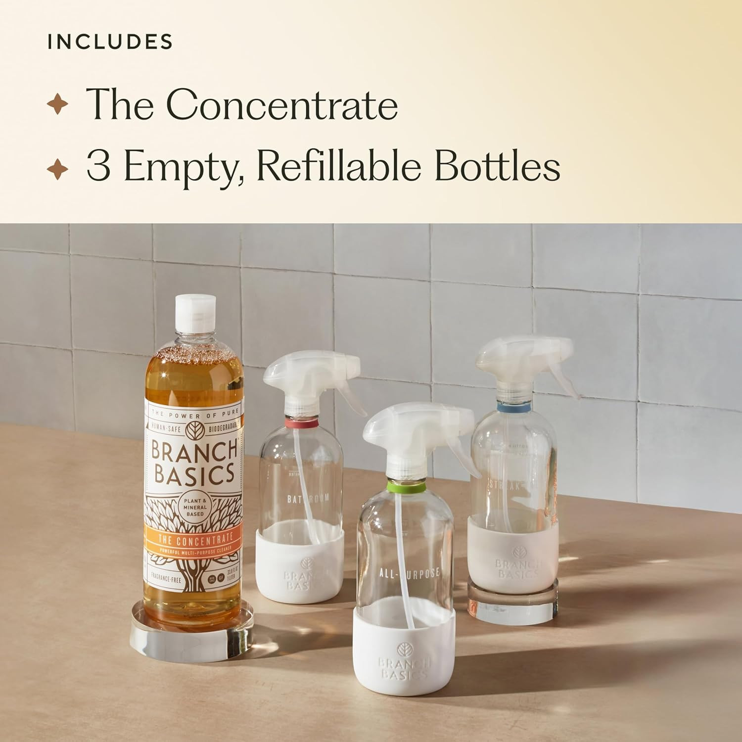 Branch Basics Cleaning Essentials Kit 33.8oz Concentrate + 3 Glass Bottles