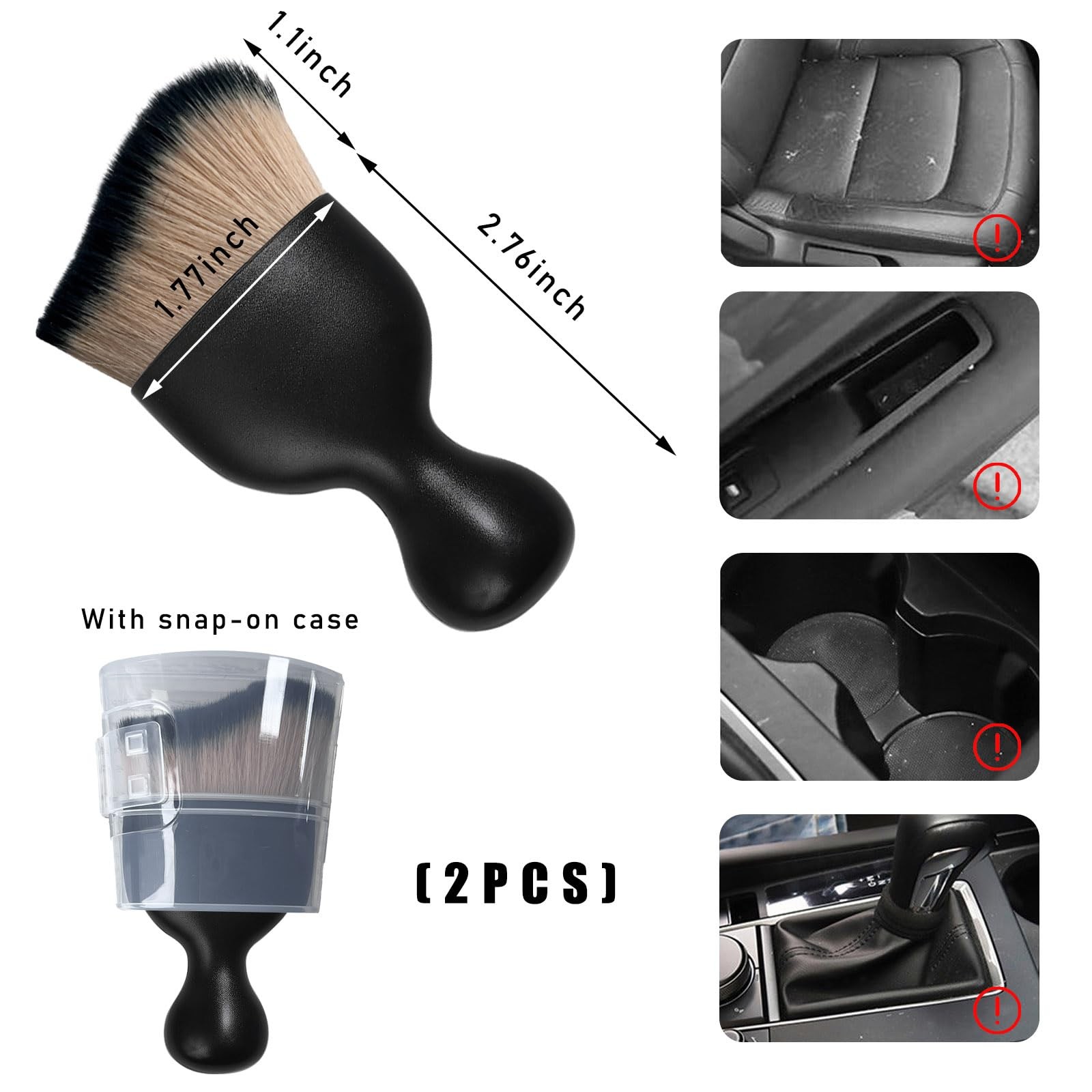 Car Interior Dust Brush 2PCS High Density Bristles Compact 1.77×3.86 – Clean
