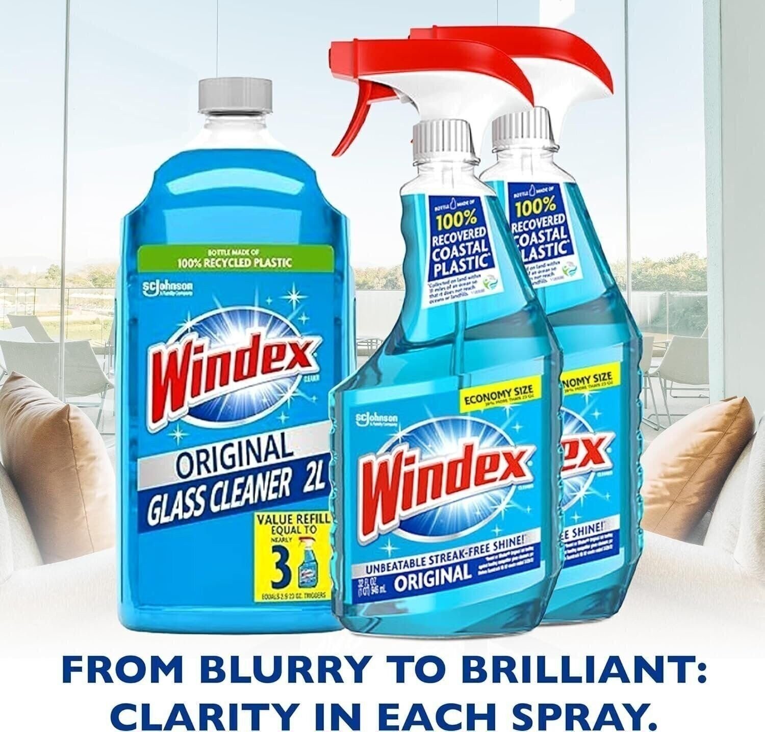 Windex Glass Cleaner Bundle 2 Spray 32 fl oz each and 1 Gallon Refill