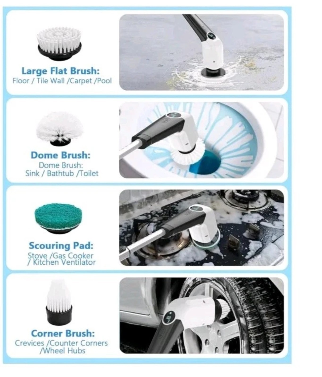 Cordless Electric Spin Scrubber 8-in-1 Rechargeable Bathroom Cleaning Brush Kit