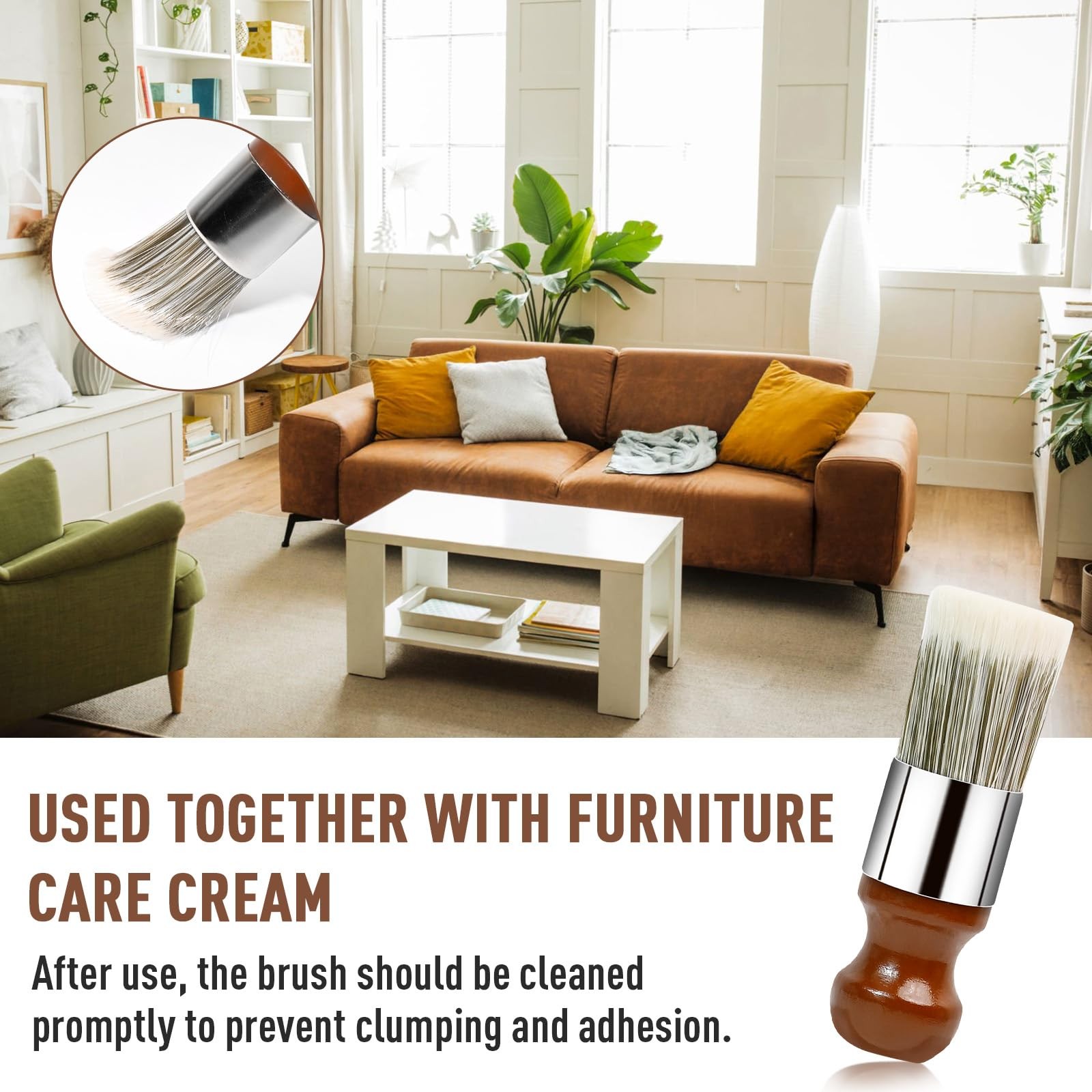 Horse Hair Brush for Leather and Furniture Salve – Durable Wax Brushing Brown