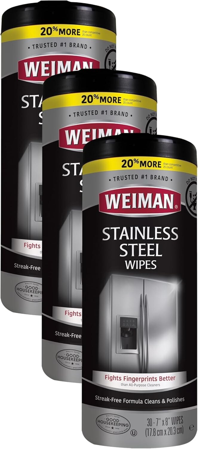 Convenient Pack of 3 Stainless Steel Wipes – Streak-Free, 30 Sheets Each
