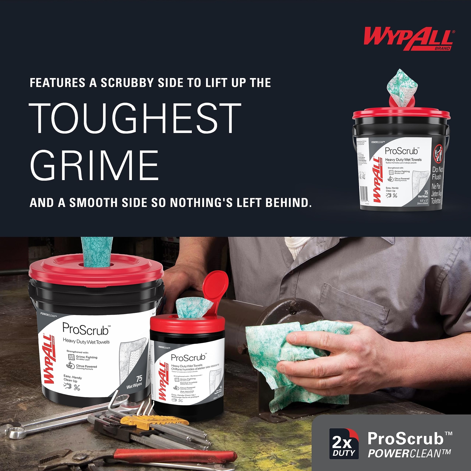 WypAll Power Clean ProScrub Cleaning Wipes Pack of 6 Citrus 450 Sheets
