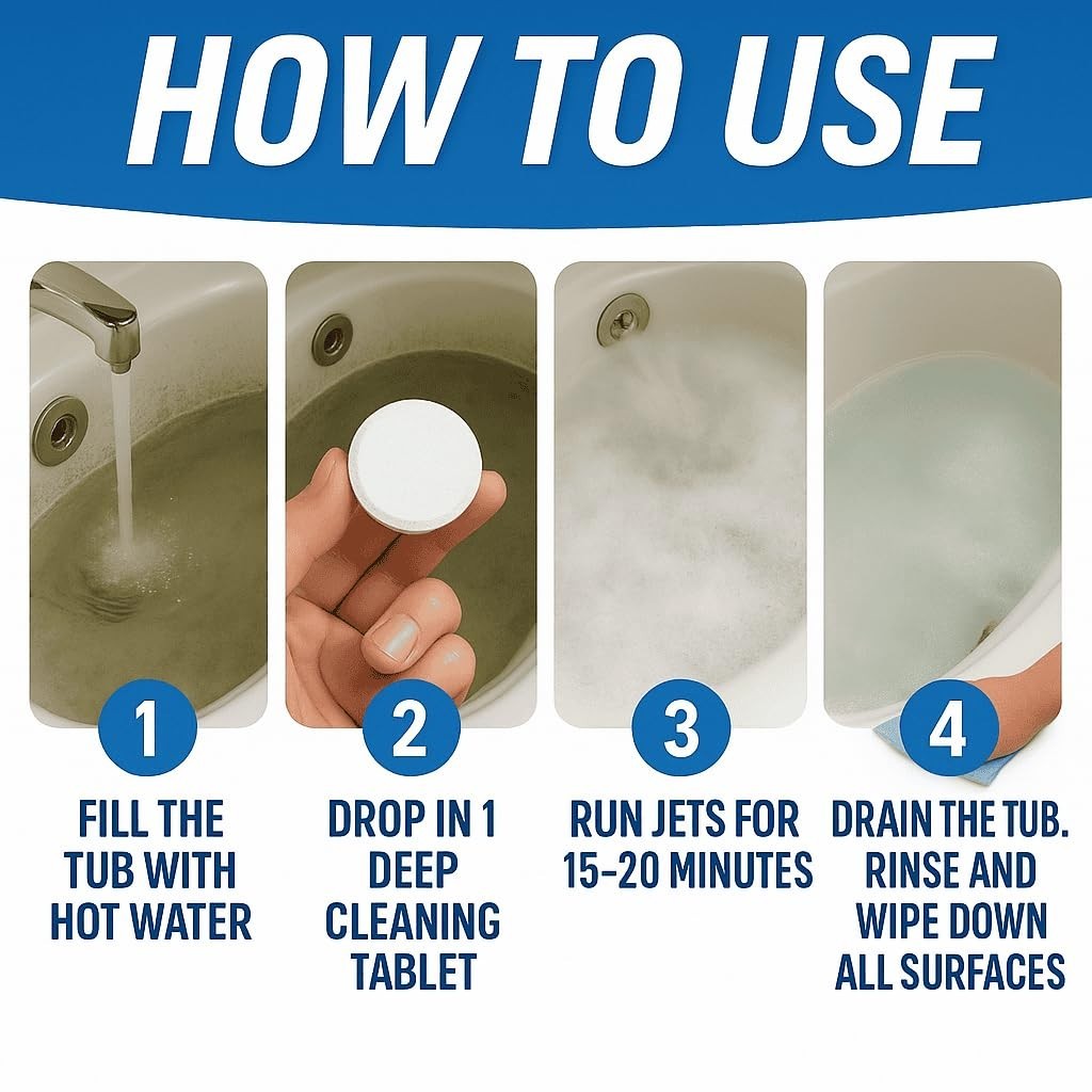 12 Jetted Tub Cleaning Tablets – Septic Safe, Jet Scale Remover for Whirlpool &