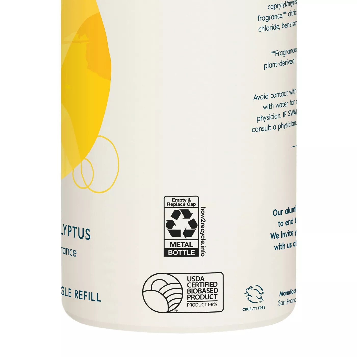 Grove Co. Ultimate Dish Soap Refill in Aluminum Bottle – Lemon & Eucalyptus 16oz