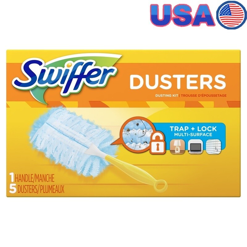 Duster Cleaning Kit Feather Duster Refill 1 Handle 5 Refills Dust Trap Lock New
