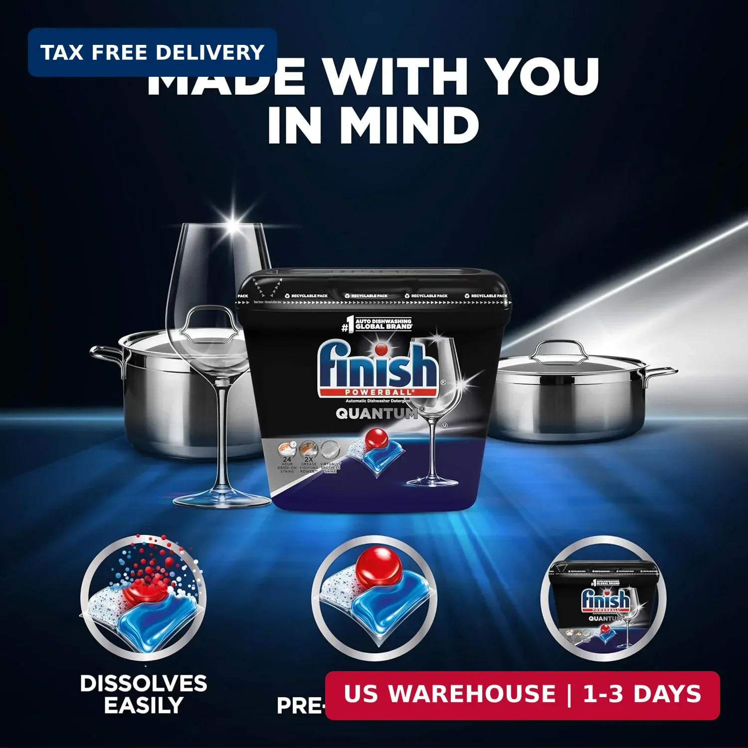 Finish Quantum Dishwasher Pods, No Pre-Rinse Dishwasher Detergent Soap Removes 2
