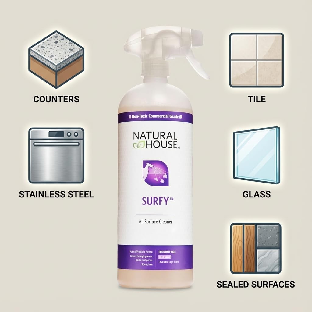 Natural House Surfy – Plant-Based Enzyme All-Purpose Cleaner Spray – Multi-Su…