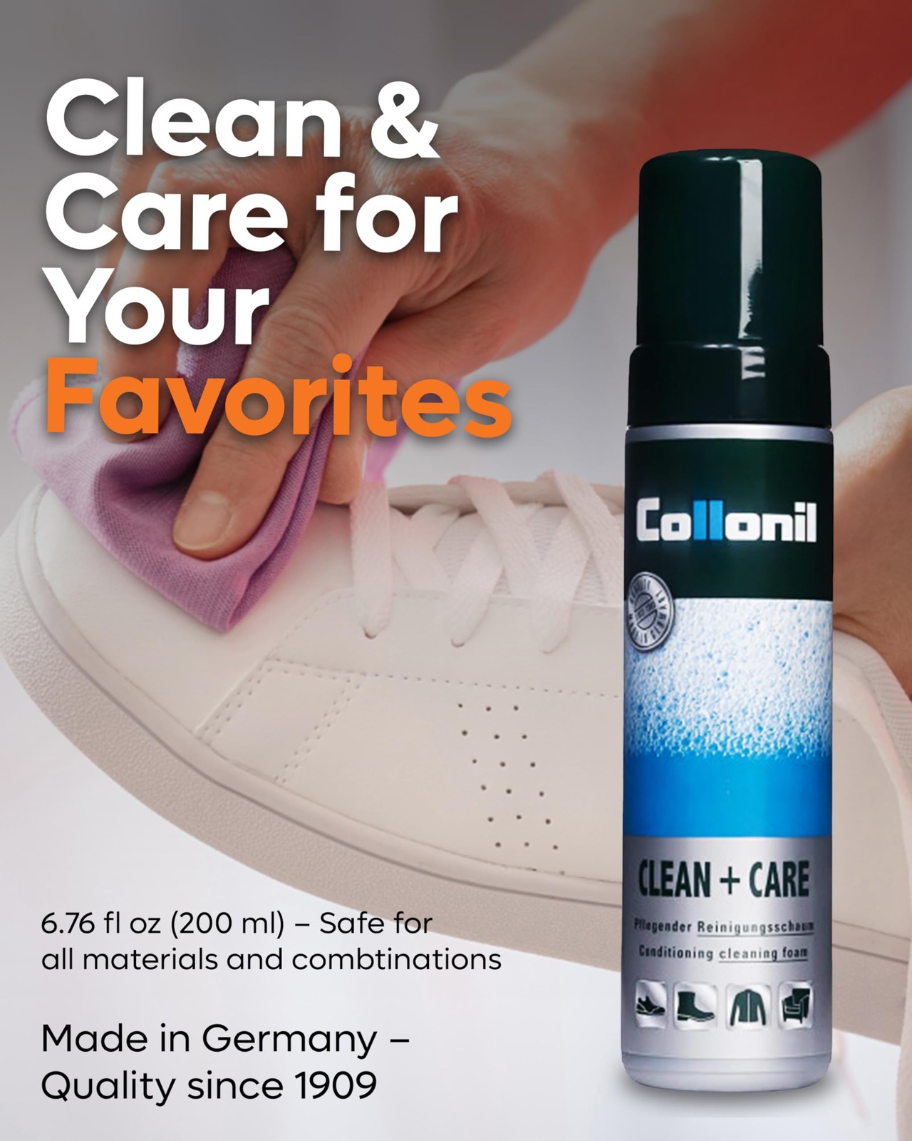 Clean & Care Shoe & Leather Cleaner XL 6.76 fl oz – Cleaning Foam – Sneaker C…