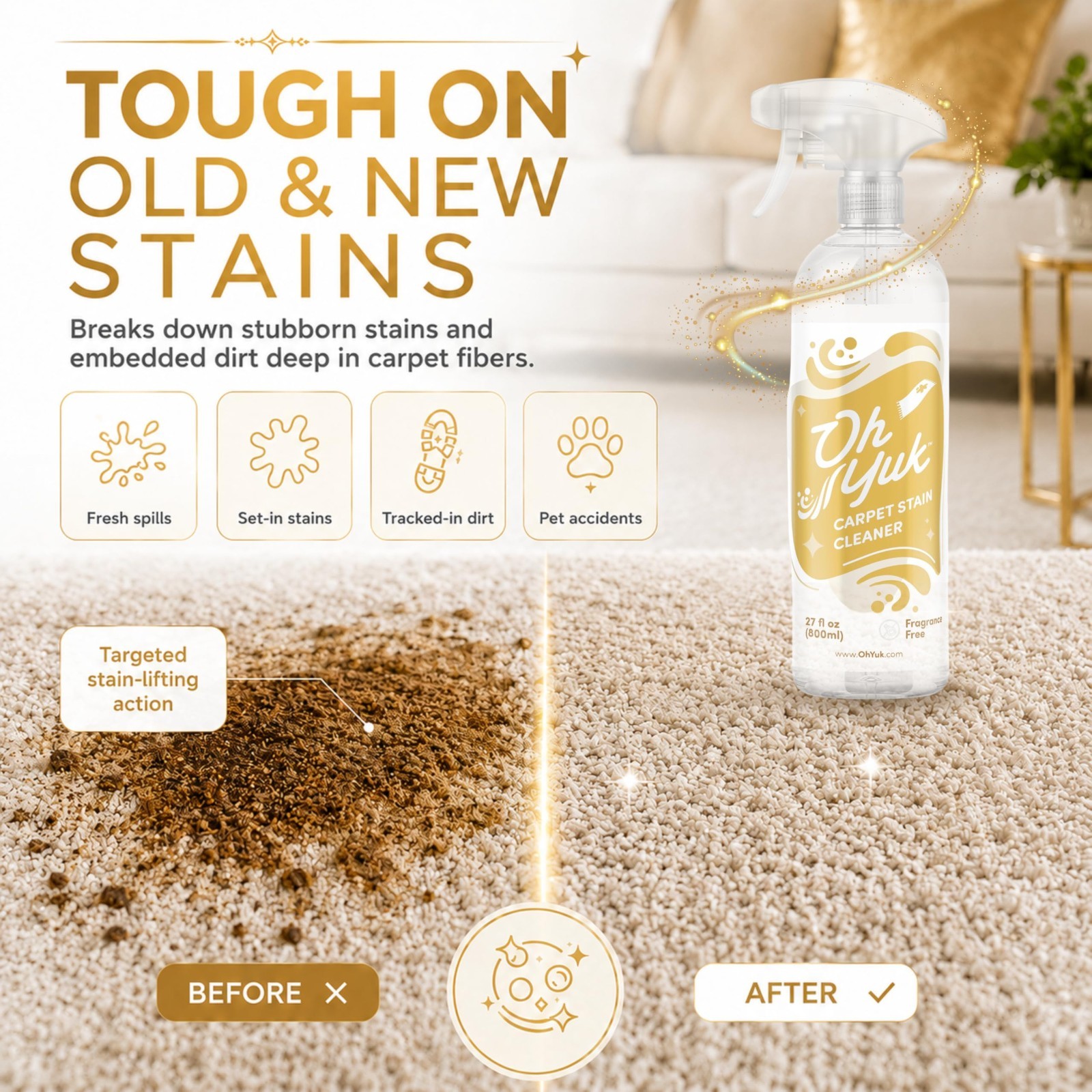 Instant Carpet Stain Remover Spray – Upholstery & Rug Cleaner for Spots & Old St