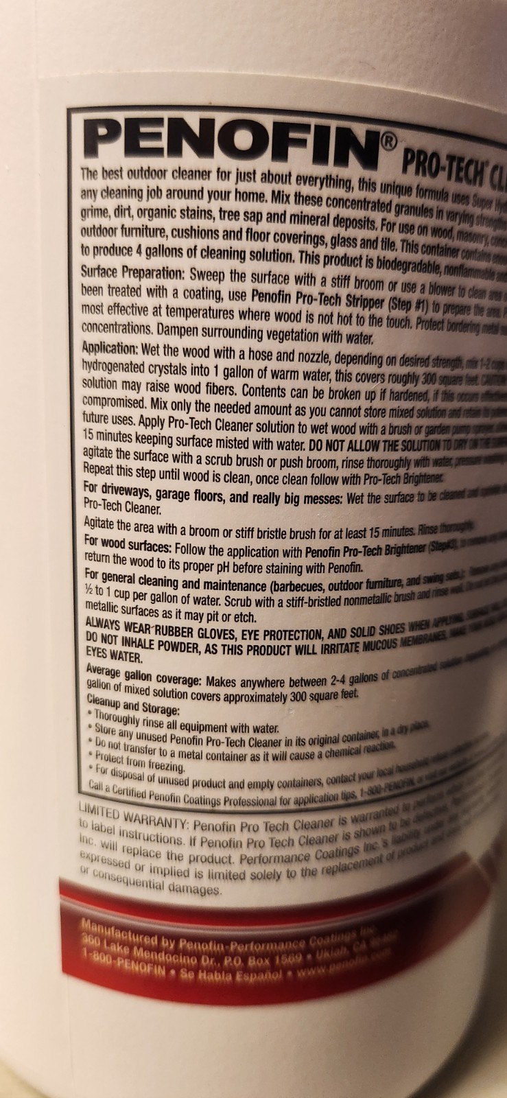 Penofin Pro-Tech Wood Cleaner Step 2 Hydrogenated Crystals 1.77 Lbs