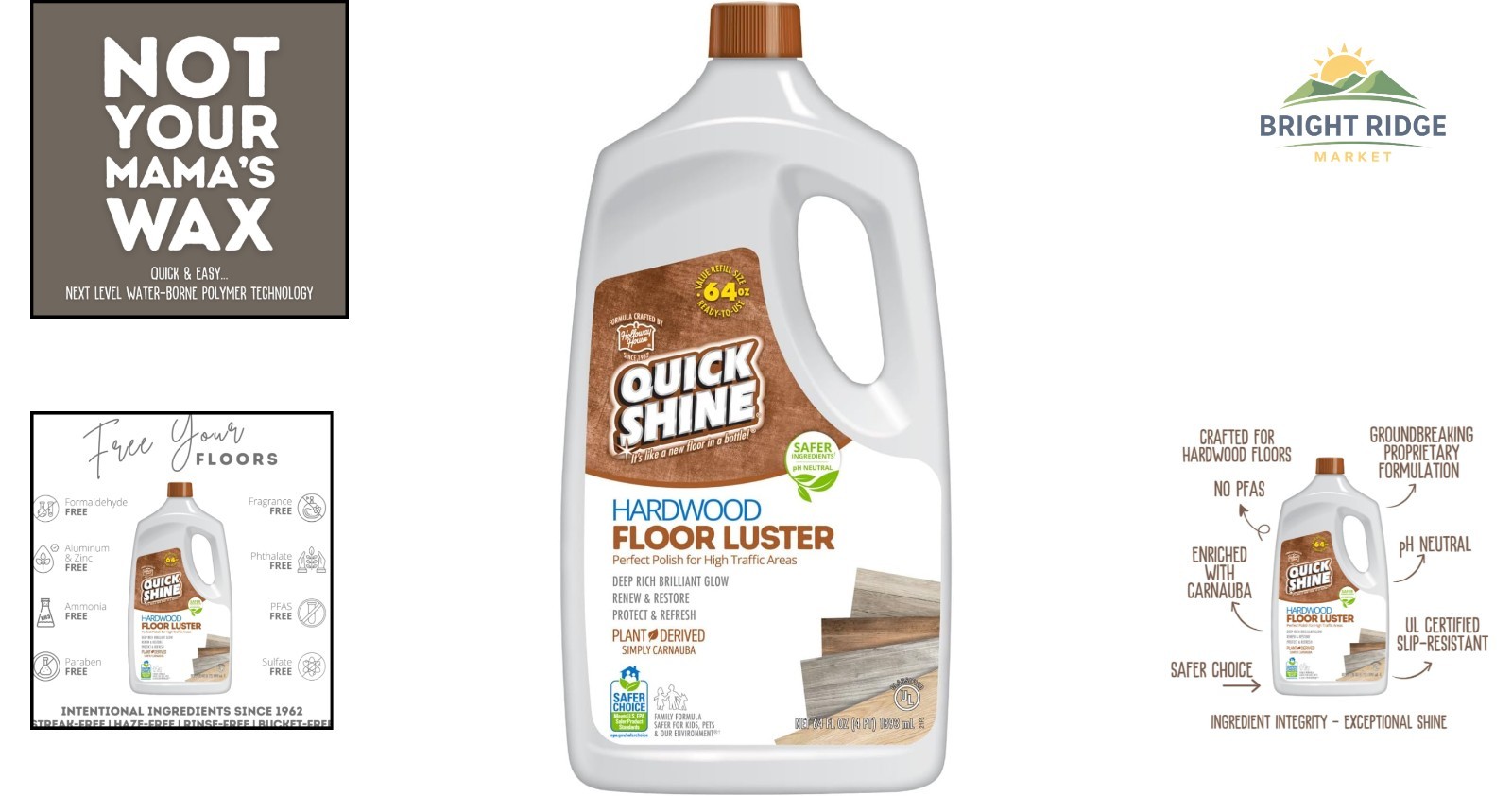 64oz Safer Choice Hardwood Cleaner, pH Neutral, Easy Squirt Application