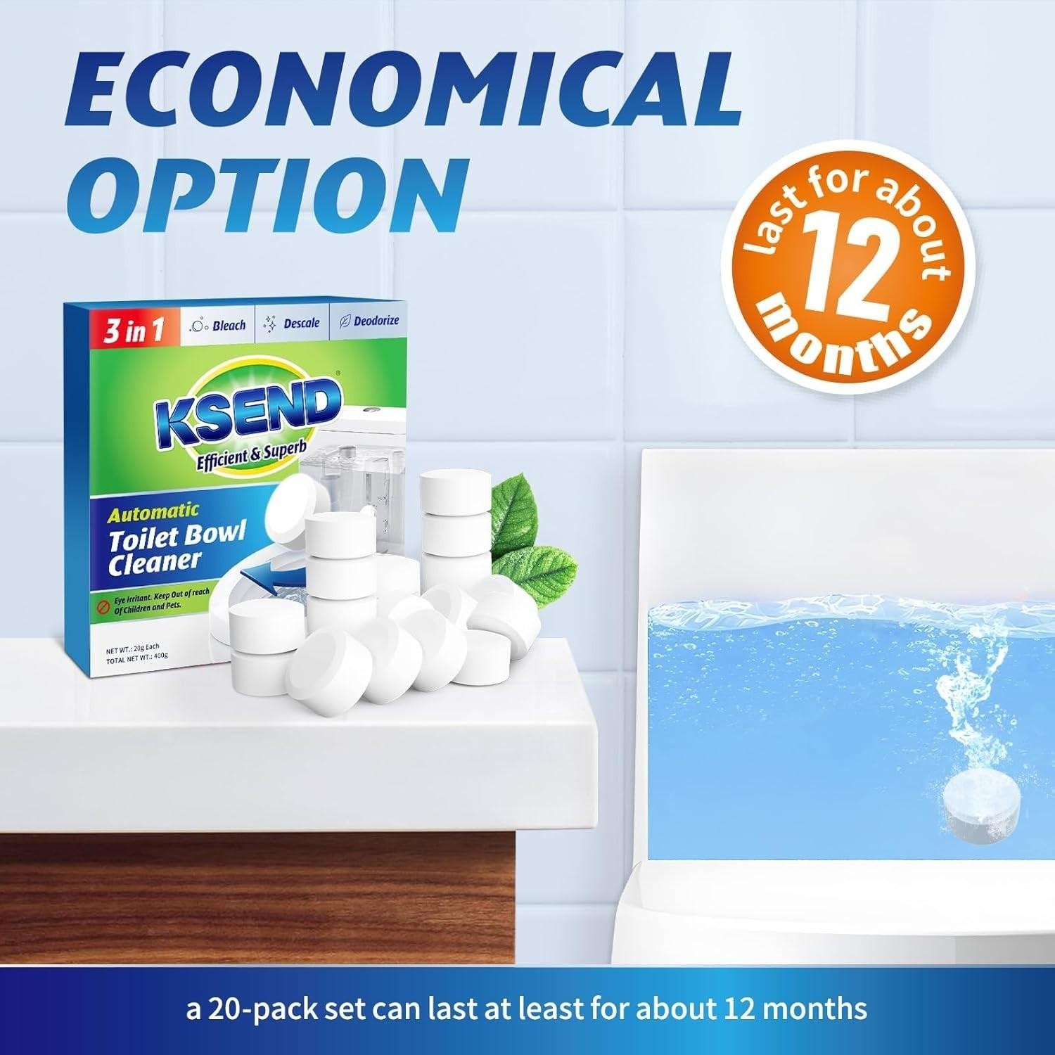 Toilet Bowl Cleaner Tablets 20 Pcs – Automatic Toilet Bowl Cleaners with Bleach,