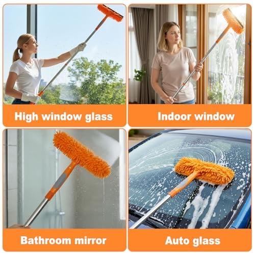 67″ Window Squeegee Cleaner Kit with Extension Pole 3-in-1 Rotatable Tool