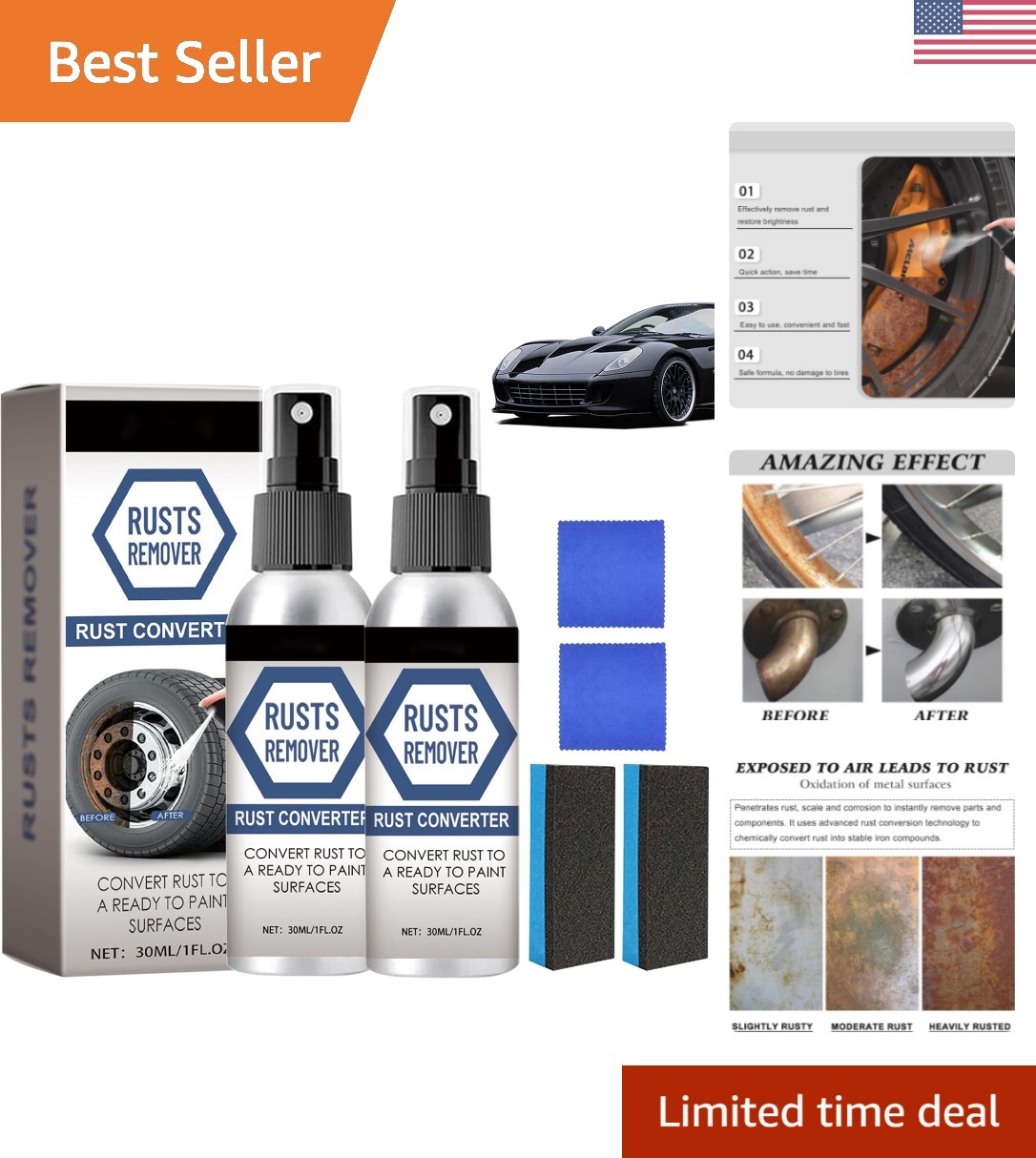 All-in-One Eco-Friendly Rust Remover Spray – 2 Pack for Versatile Applications
