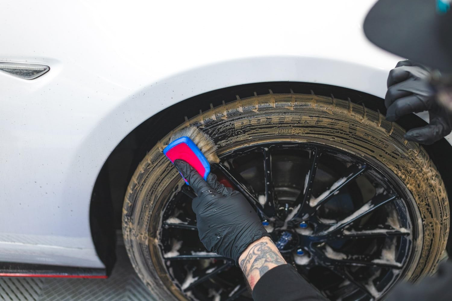 ProGrip Tire Brush Ergonomic Handle, Stiff Bristles for Easy Tire Cleaning