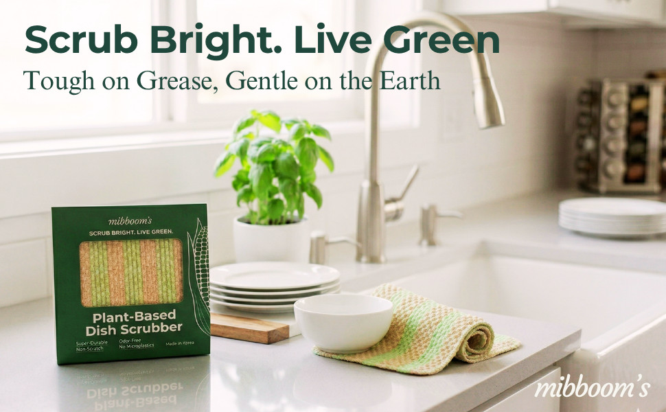 Plant-Based Dish Scrubber [10 Pack] – Non-Scratch Corn Scourer, Odor-Kitchen