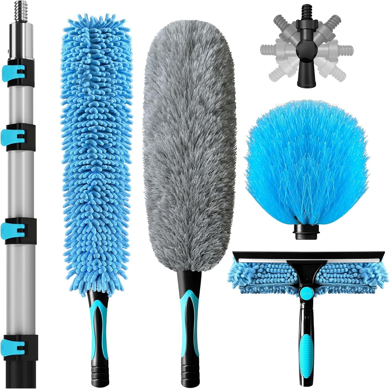 20FT High Duster Cleaning Kit – 3-12FT Extension Poles, Microfiber & Cobweb Tool